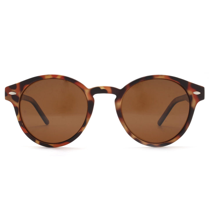 Sunglasses polarized recycled plastic round for women and men tortoise Bonoboss #color_carey