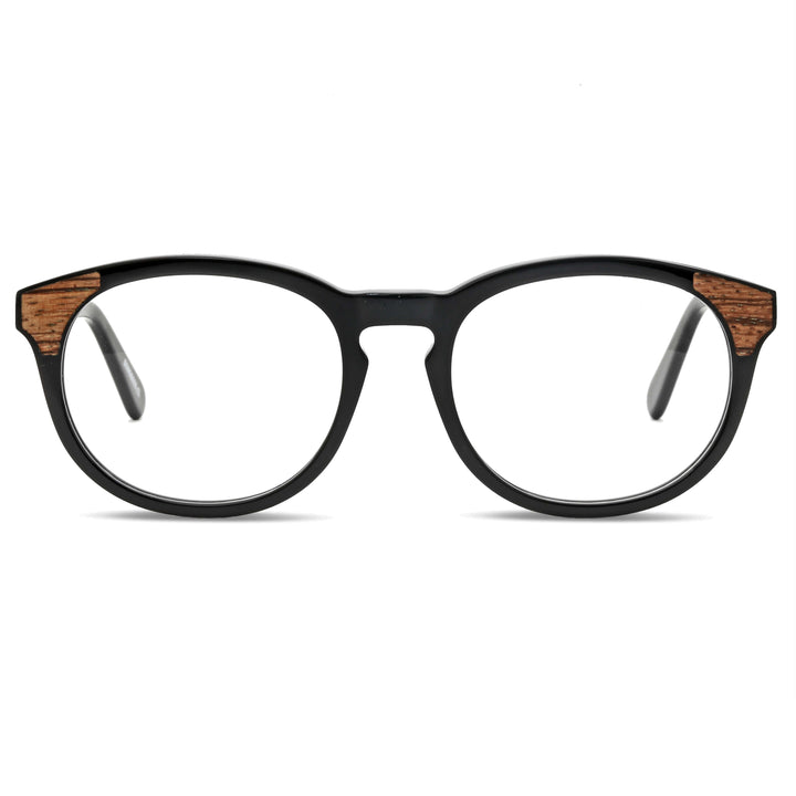 Optical frames frames sustainables round acetate with natural wood chiloe 0084 black front mayorista optica corporate gifts ecologicos men cara ovalada Bonoboss #color_negro