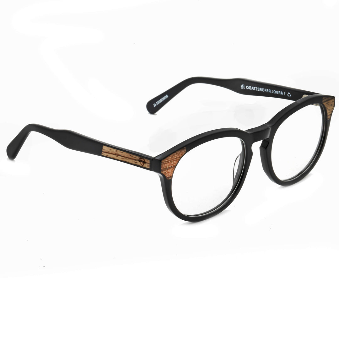 Optical frames frames sustainables round acetate with natural wood chiloe 0084 black angular mayorista optica corporate gifts ecologicos men cara ovalada Bonoboss #color_negro
