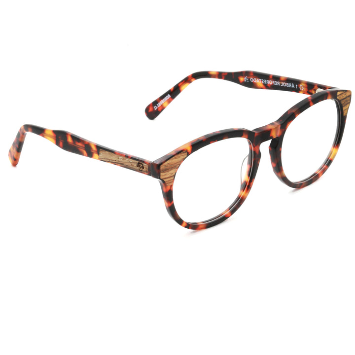 Optical frames frames sustainables round acetate with natural wood chiloe 0084 tortoise mayorista optica corporate gifts ecologicos men cara ovalada Bonoboss #color_carey