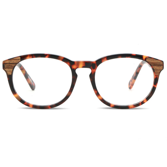 marcos ópticos armazones sustentables redondos de acetato con madera natural chiloe 0084 carey mayorista de optica regalos corporativos ecologicos#color_carey