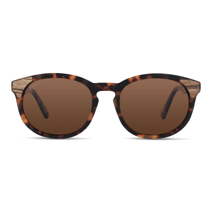 Sunglasses polarized for men and womenoval tortoise with wooden temples natural sustainable. marco recycled plastic with lenses polarized Bonoboss #color_carey