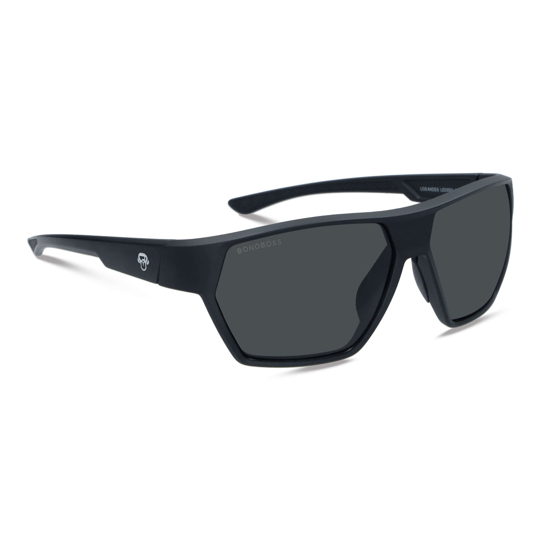 Lenses sunglasses deportivos polarized optical for curvos with or sin prescription eyewear for pesca eyewear polarized envolventes recycled plastic sustainable ecologico with or sin prescription corporate gift front view Bonoboss #color_negro