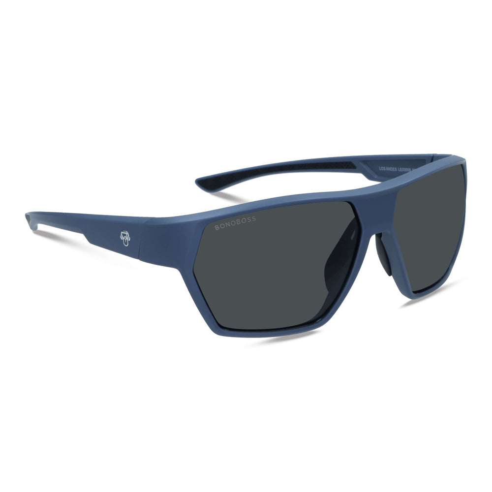 Lenses sunglasses deportivos polarized optical for curvos with or sin prescription eyewear for pesca eyewear polarized envolventes recycled plastic sustainable ecologico with or sin prescription corporate gift vista lado angled Bonoboss #color_azul