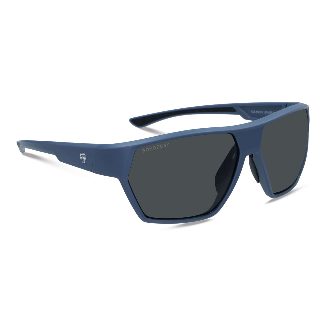 Lenses sunglasses deportivos polarized optical for curvos with or sin prescription eyewear for pesca eyewear polarized envolventes recycled plastic sustainable ecologico with or sin prescription corporate gift vista lado angled Bonoboss #color_azul