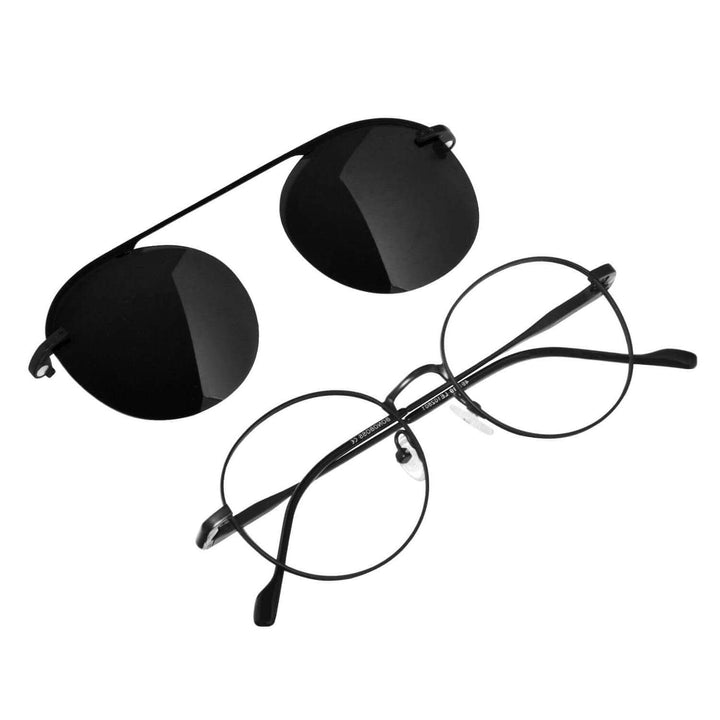 Optical frames round metalicos with sun clip-on polarized for men and women. frames optical round moda Bonoboss #color_negro