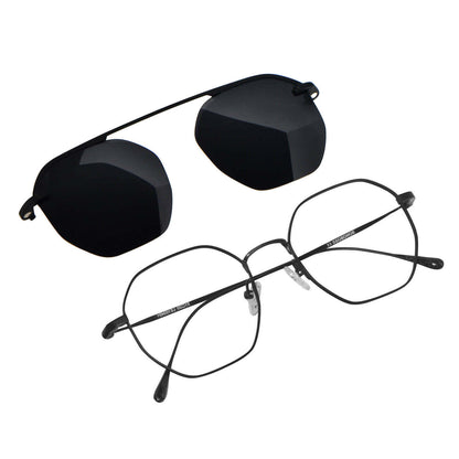 marcos opticos metalicos de color negro con clip polarizado para hombre y mujer #color_black