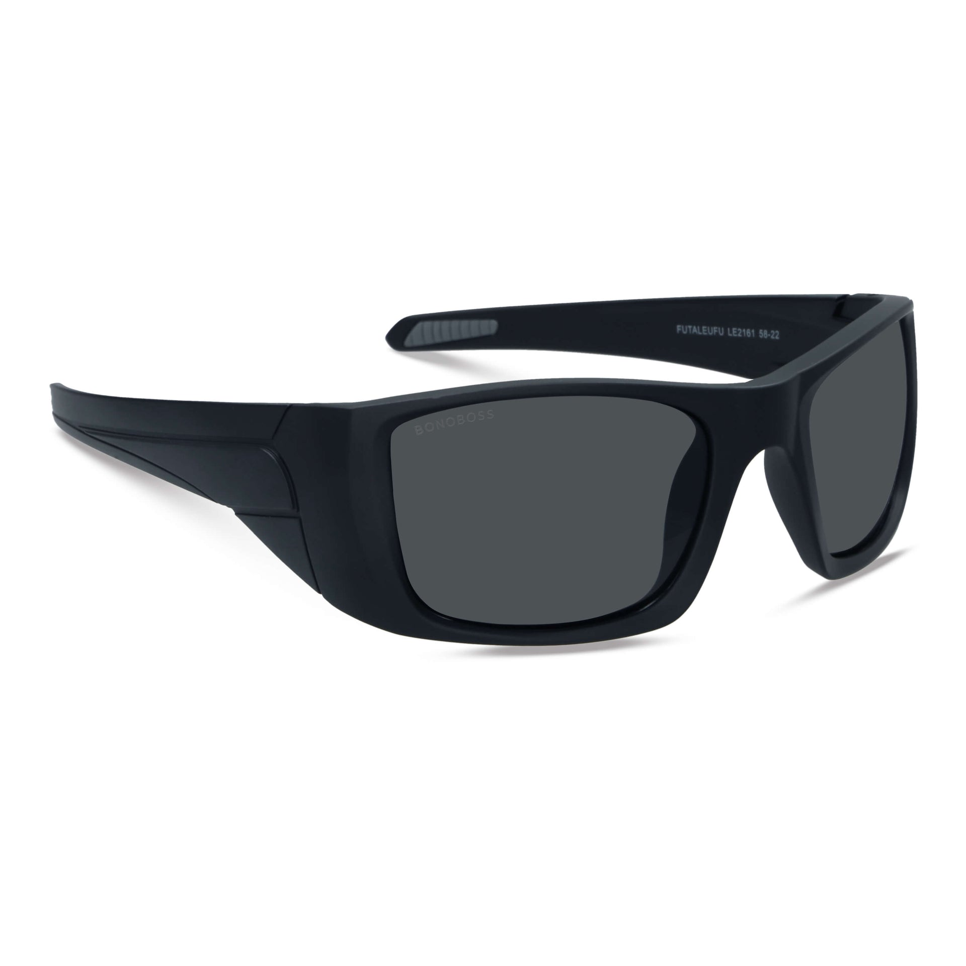 lentes anteojos de sol deportivos polarizados opticos para curvos con o sin receta para pesca gafas envolventes de plastico reciclado sustentable ecologico con o sin receta regalo corporativo vista angulada #color_negro