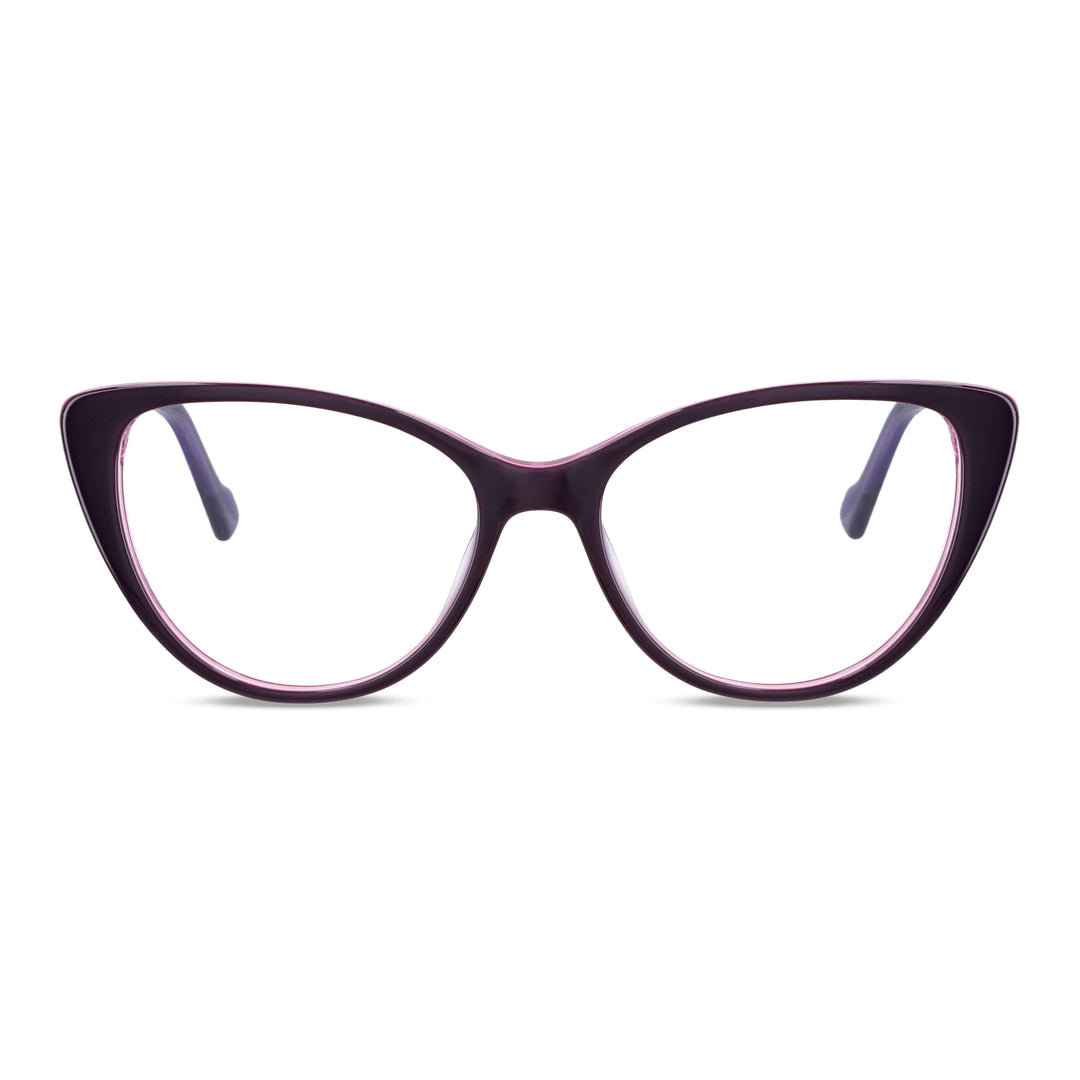 Una front view unos eyeglasses bonoboss, a optical frame agate pattern color purple for women round face large fabricado with acetate biodegradable #color_morado