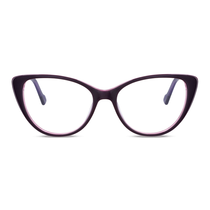Una front view unos eyeglasses bonoboss, a optical frame agate pattern color purple for women round face large fabricado with acetate biodegradable #color_morado