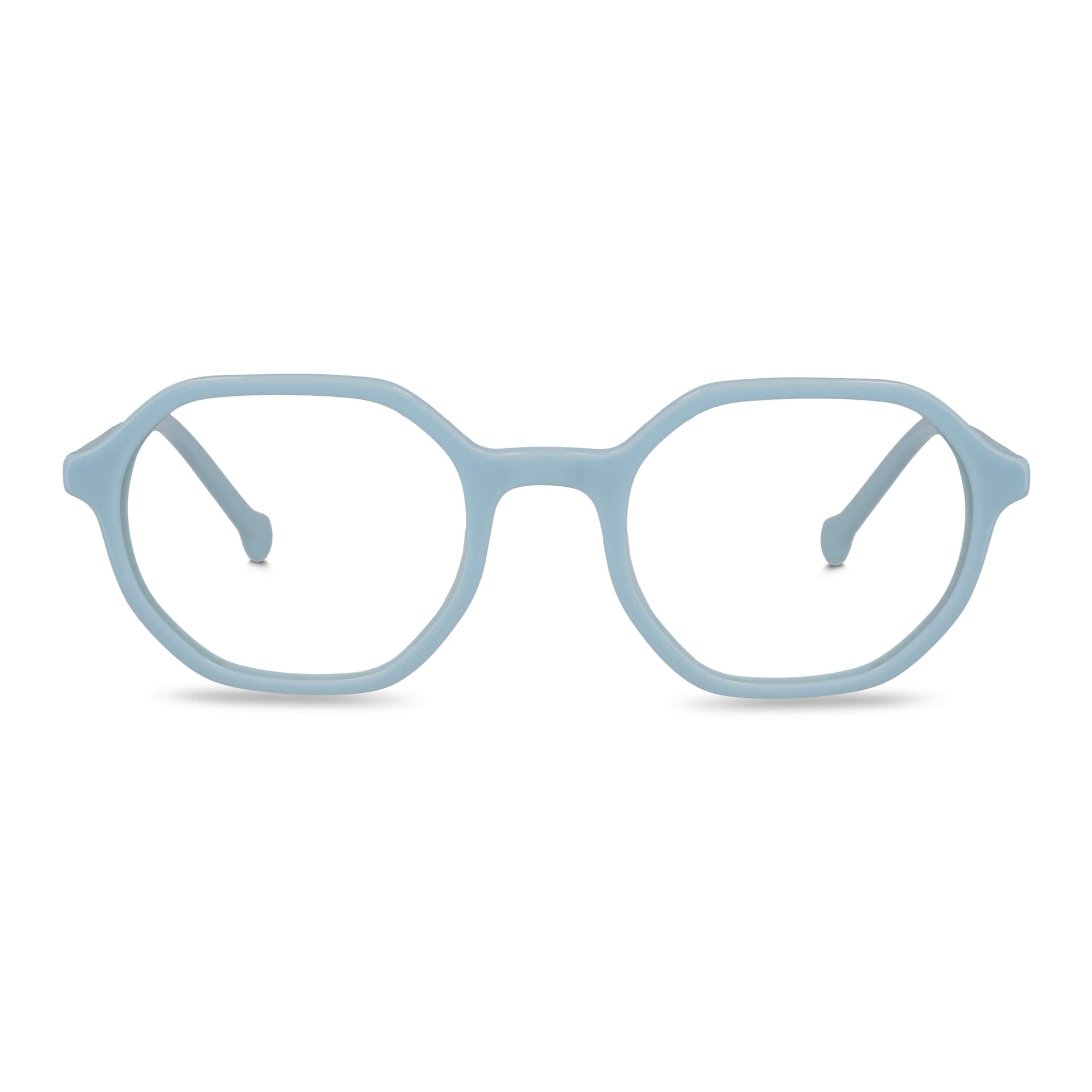 anteojos opticos para niños y niñas octagonales a la moda de color azul o calipso vista frontal #color_azul