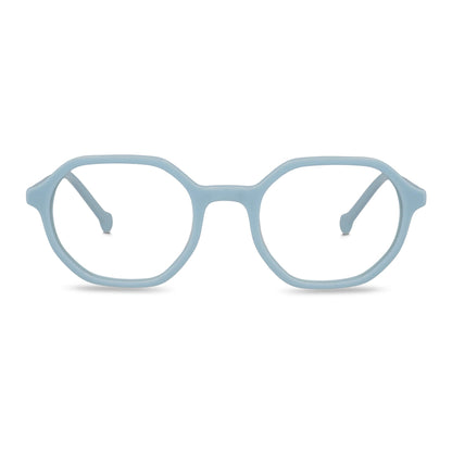 anteojos opticos para niños y niñas octagonales a la moda de color azul o calipso vista frontal #color_azul
