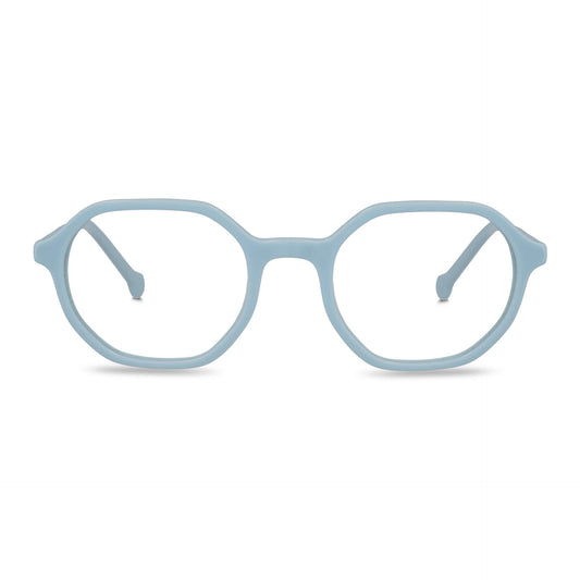 anteojos opticos para niños y niñas octagonales a la moda de color azul o calipso vista frontal #color_azul