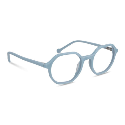 anteojos opticos para niños y niñas octagonales a la moda de color azul o calipso vista angulada