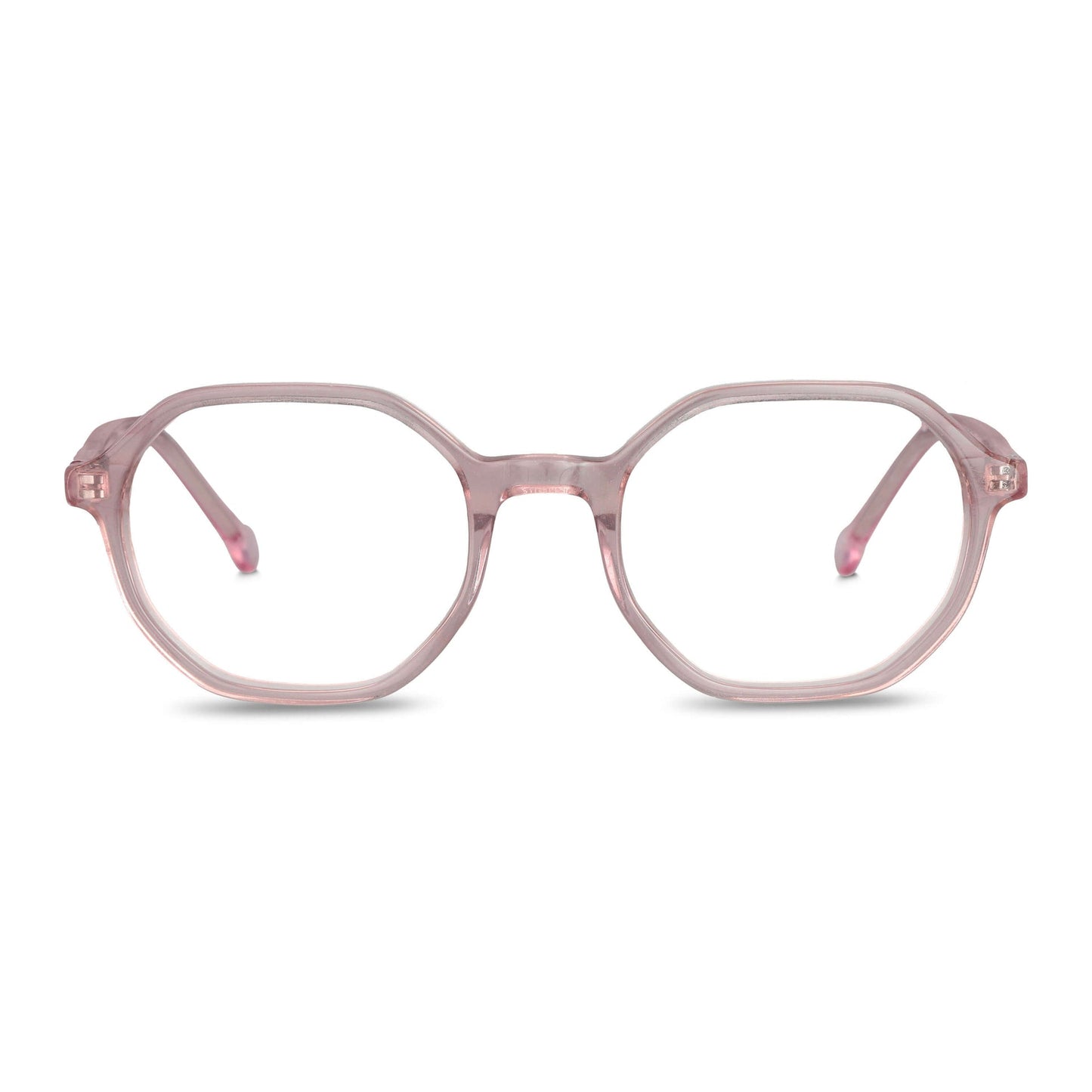 anteojos opticos para niños y niñas octagonales a la moda de color rosado transparente vista frontal #color_rosado