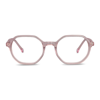 anteojos opticos para niños y niñas octagonales a la moda de color rosado transparente vista frontal #color_rosado