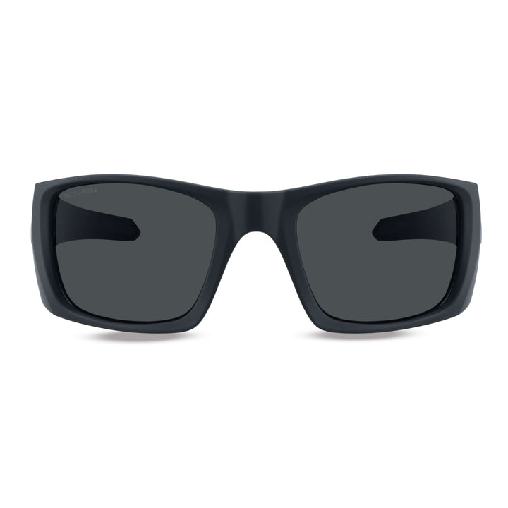 Lenses sunglasses deportivos polarized optical for curvos with or sin prescription for pesca eyewear envolventes recycled plastic sustainable ecologico with or sin prescription corporate gift front view black Bonoboss #color_dark