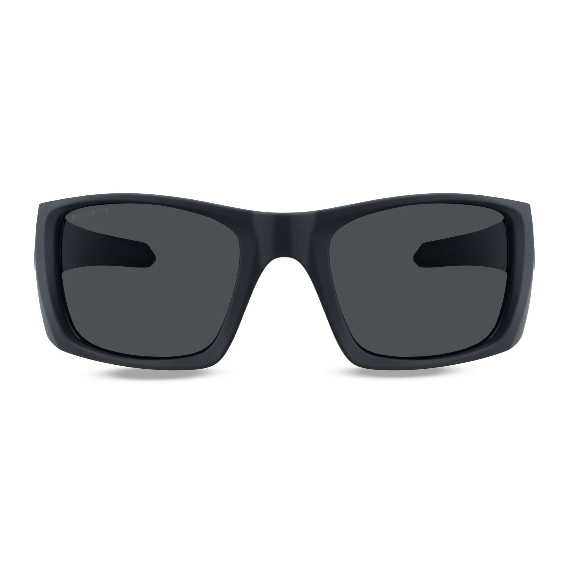 lentes anteojos de sol deportivos polarizados opticos para curvos con o sin receta para pesca gafas envolventes de plastico reciclado sustentable ecologico con o sin receta regalo corporativo vista frontal color negro #color_dark
