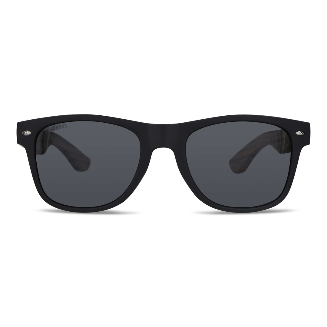Sunglasses rectangular polarized black wooden temple for men and women with color lenses black Bonoboss #color_fisherman