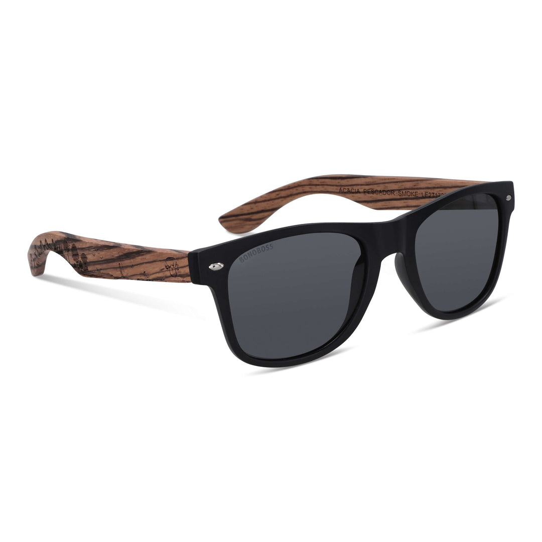 Sunglasses rectangular polarized black wooden temple for men and women with color lenses black Bonoboss #color_fisherman