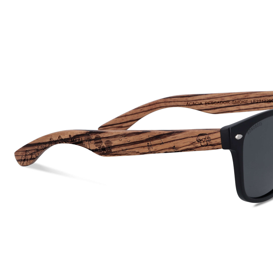 Sunglasses rectangular polarized black wooden temple for men and women with color lenses black Bonoboss #color_fisherman