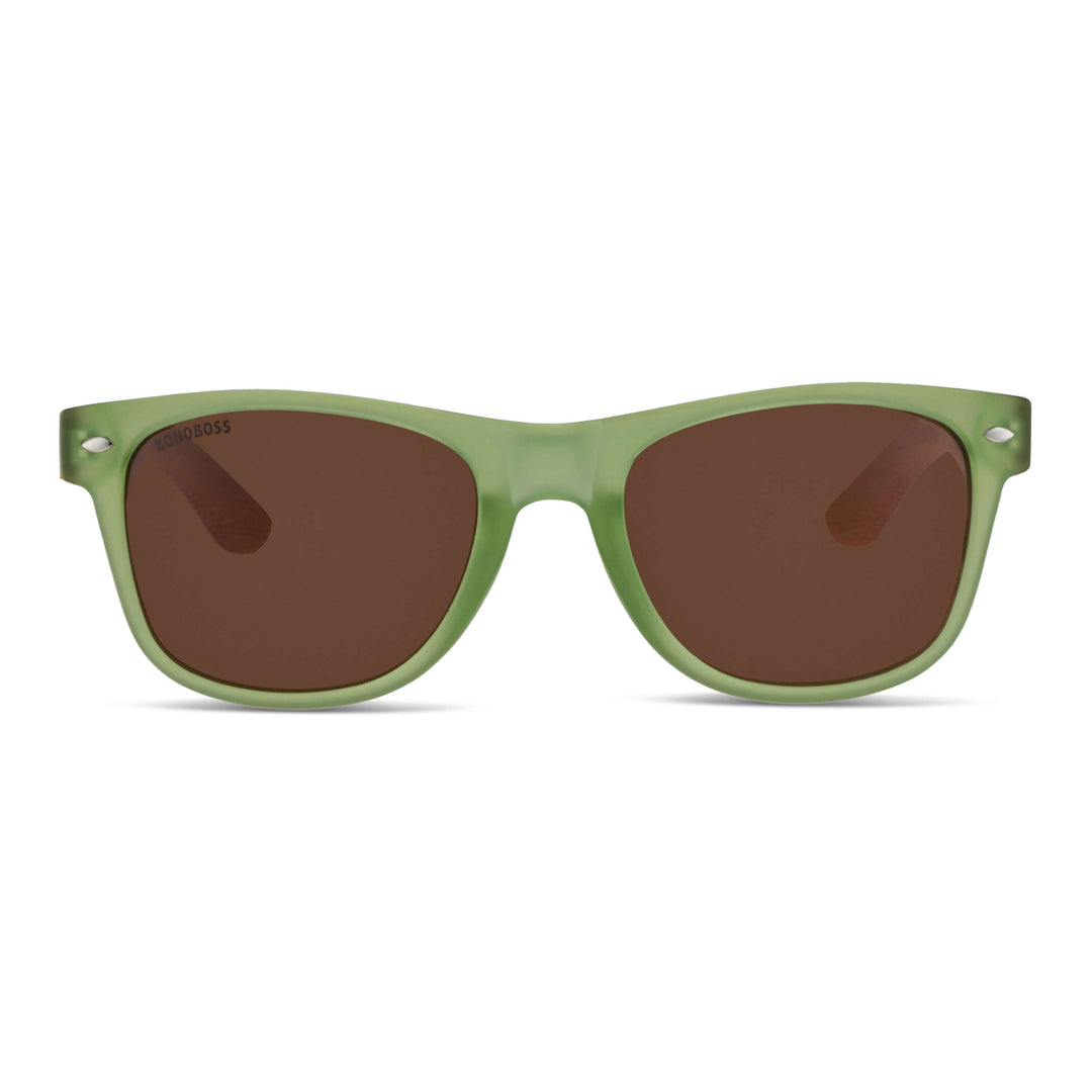 Sunglasses polarized for men and women green with lenses brown in recycled plastic a front view Bonoboss #color_olive-skate