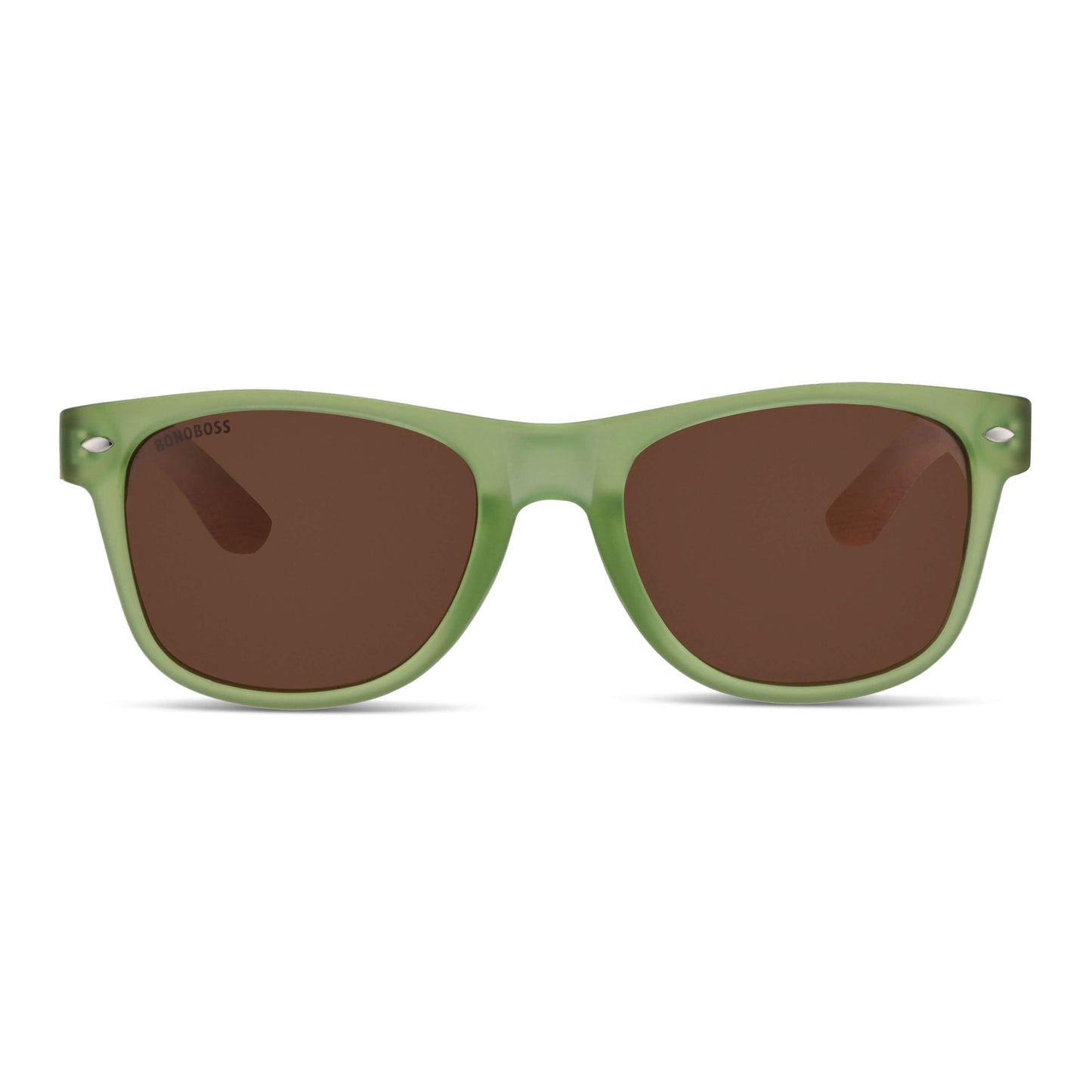gafas de sol polarizadas para hombre y mujer color verde con lentes cafe en plastico reciclado una vista frontal #color_olive