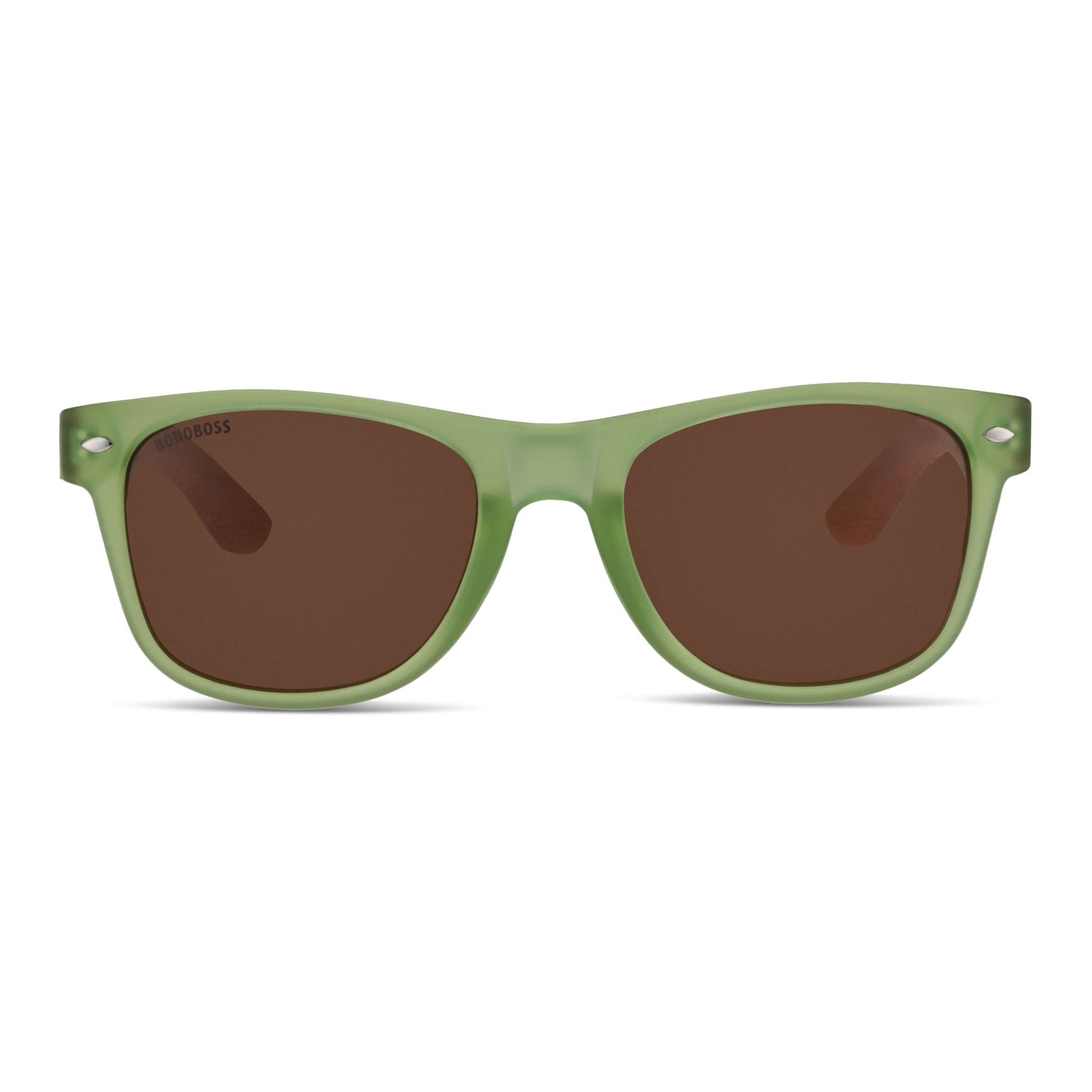gafas de sol polarizadas para hombre y mujer color verde con lentes cafe en plastico reciclado una vista frontal #color-marco_olive