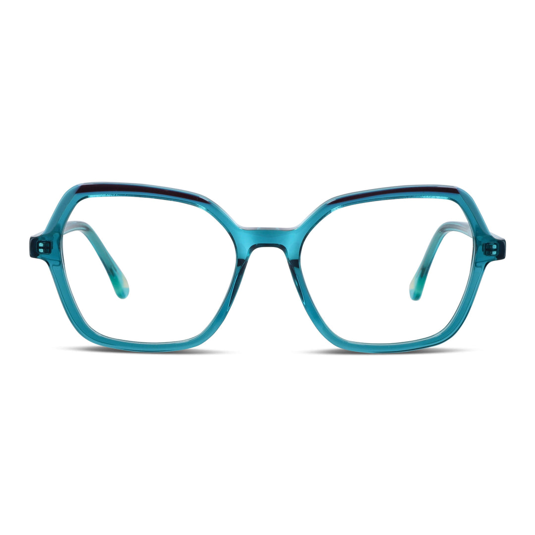 Eyeglasses optical octagonales green or calipso for women and men round face prescription large, front view. eyeglasses perfectos for cristales multifocal bifocal adelgazado blue light filter Bonoboss #color_calipso