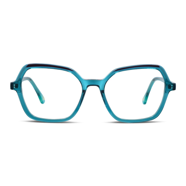 Eyeglasses optical octagonales green or calipso for women and men round face prescription large, front view. eyeglasses perfectos for cristales multifocal bifocal adelgazado blue light filter Bonoboss #color_calipso