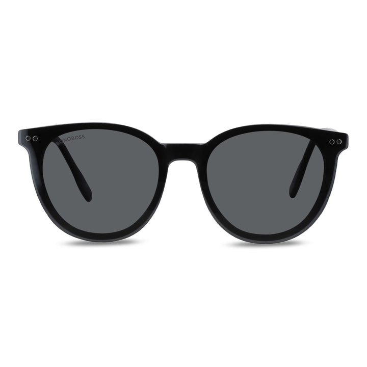 Eyeglasses or optical frames with iman or sun clip-on polarized forma round for mens and womenes. angled view and frames black Bonoboss #color_negro
