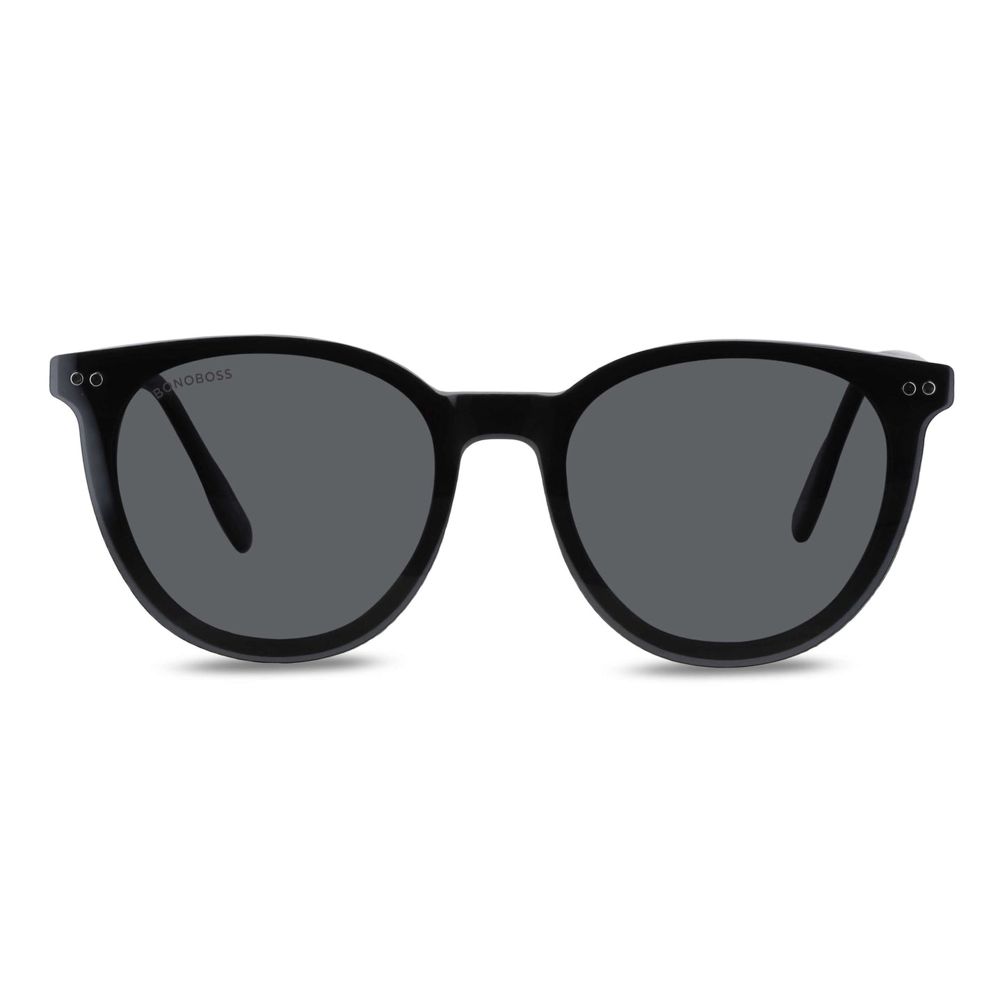 anteojos o marcos ópticos con iman o clip de sol polarizados de forma redondos para hombres y mujeres. Vista angulada y armazones de color negro #color_negro