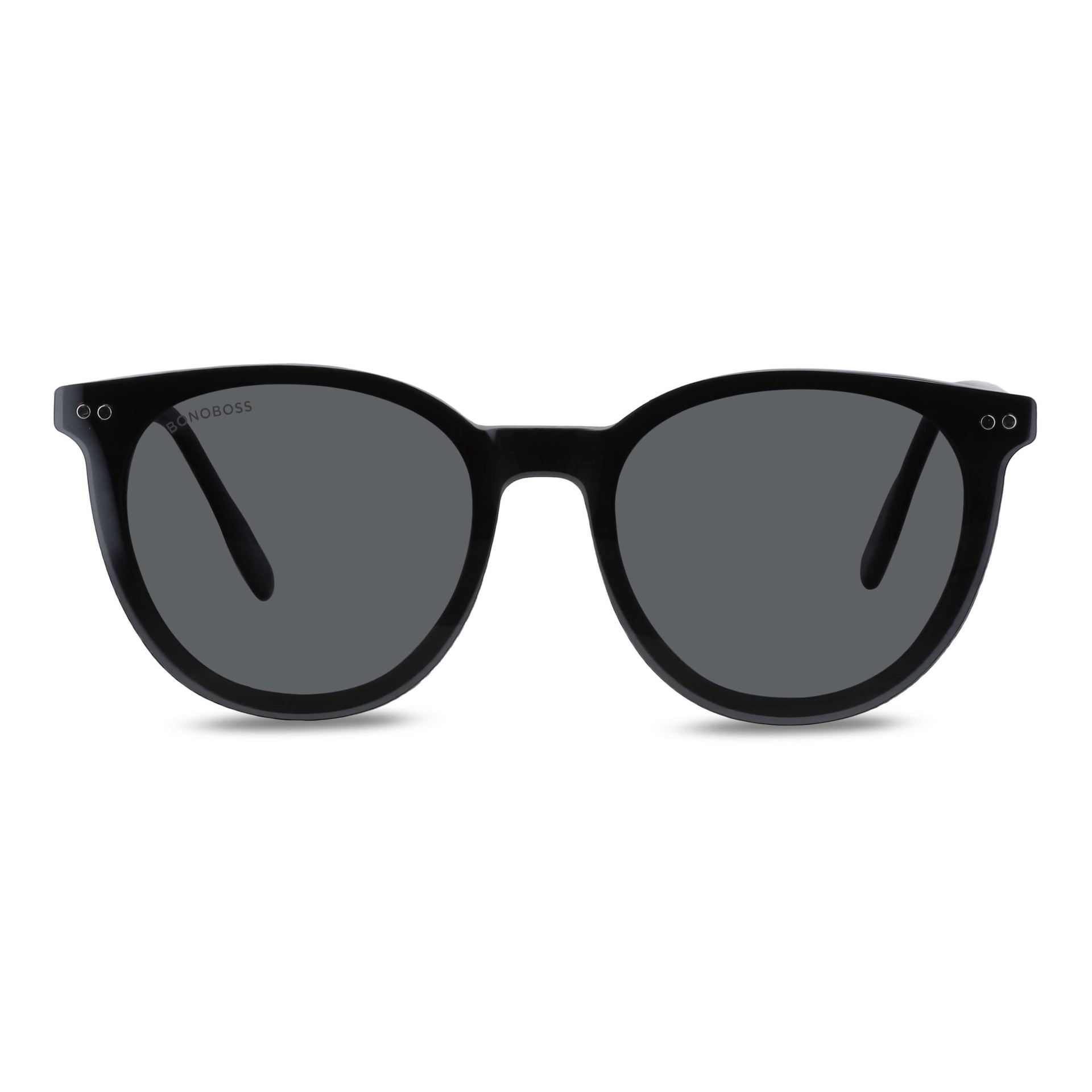 anteojos o marcos ópticos con iman o clip de sol polarizados de forma redondos para hombres y mujeres. Vista angulada y armazones de color negro #color_negro