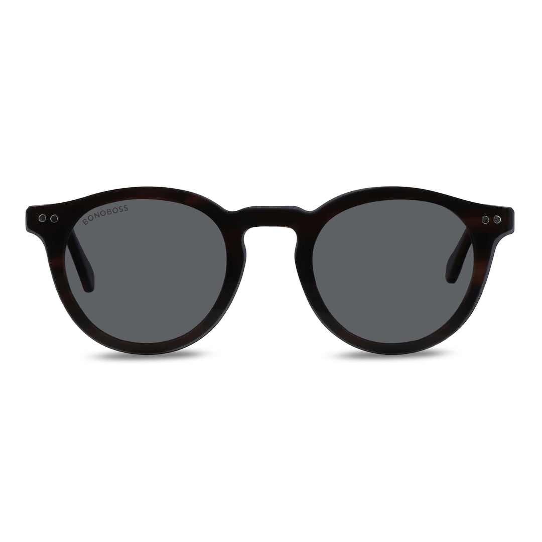 Optical frames round with sobre lente sun clip-on iman polarized for men and women tortoise angled view Bonoboss #color_negro