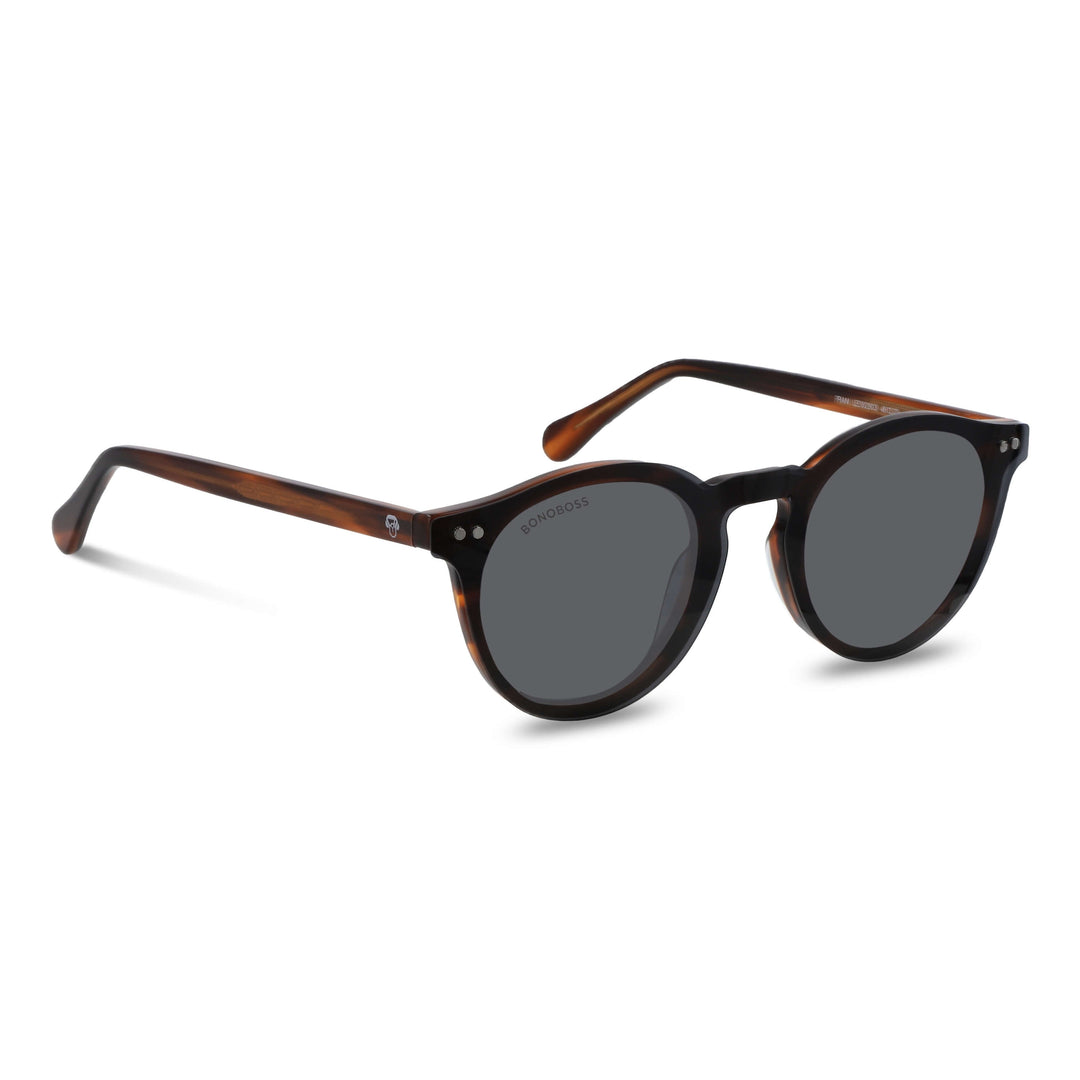 Optical frames round with sobre lente sun clip-on iman polarized for men and women tortoise angled view Bonoboss #color_carey