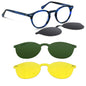marcos opticos redondos con sobre lente clip sol iman polarizado para hombre y mujer de color carey vista angulada de color azul #color_azul