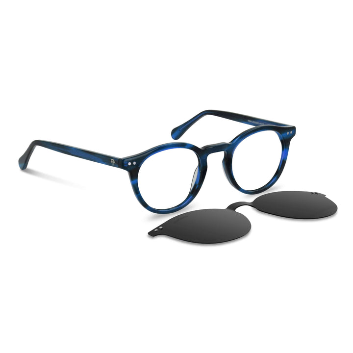 Optical frames round with sobre lente sun clip-on iman polarized for men and women tortoise angled view blue Bonoboss #color_azul