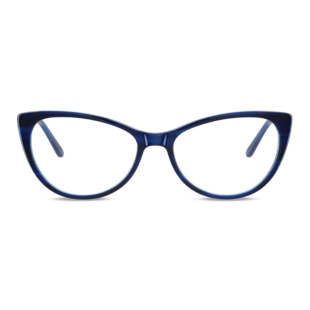 Front view unos frames optical agate pattern blue cat eyes for women round face large, optical frames fabricados in acetate biodegradable sustainable bonoboss #color_azul