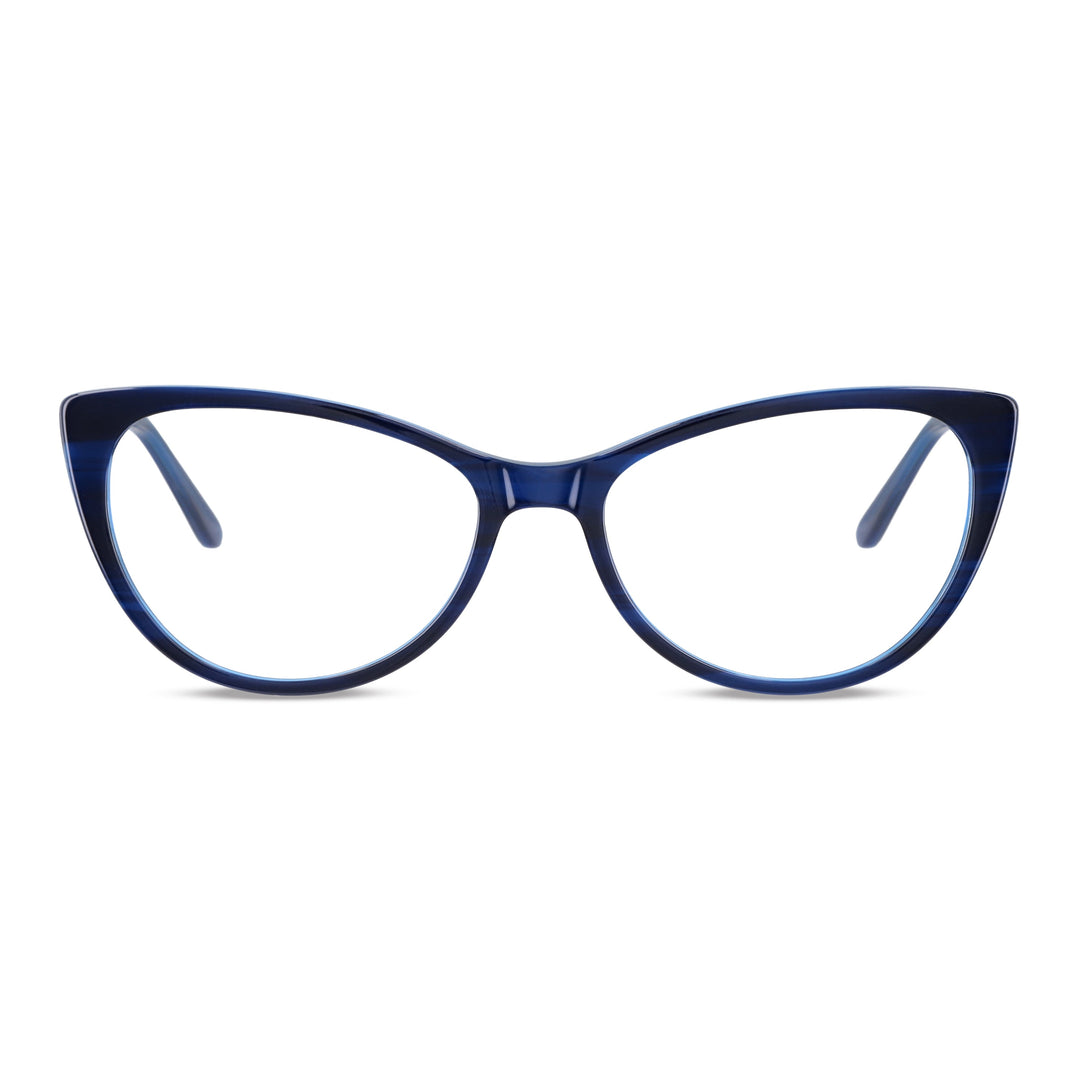 Front view unos frames optical agate pattern blue cat eyes for women round face large, optical frames fabricados in acetate biodegradable sustainable bonoboss #color_azul