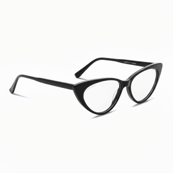 Angled view optical frames frames black and forma agatada retro and moda the marca bonoboss. forma queda bien in women round face large. #color_negro