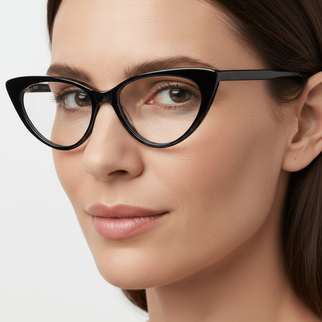 Una women round face wearing optical frames black and forma agatada retro and moda the marca bonoboss. forma queda bien in women round face large. #color_negro