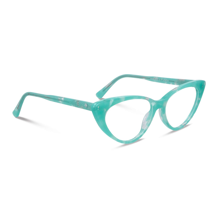 Angled view 45º optical frames frames color calipso and forma agatada retro and moda the marca bonoboss. forma queda bien in women round face large. #color_calipso