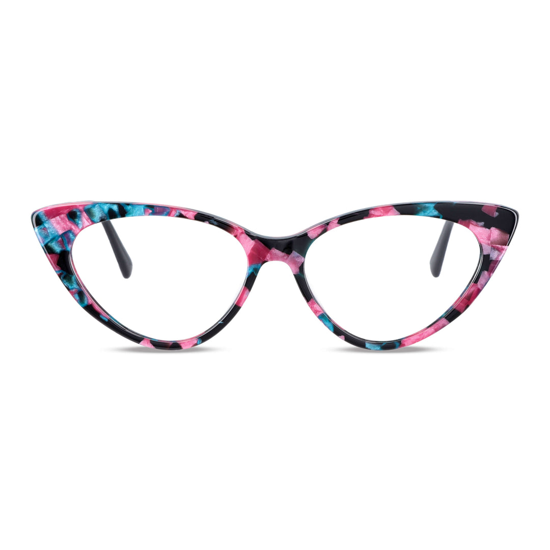 Front view optical frames frames pink multicolor and forma agatada retro and moda the marca bonoboss. forma queda bien in women round face large. #color_mosaico