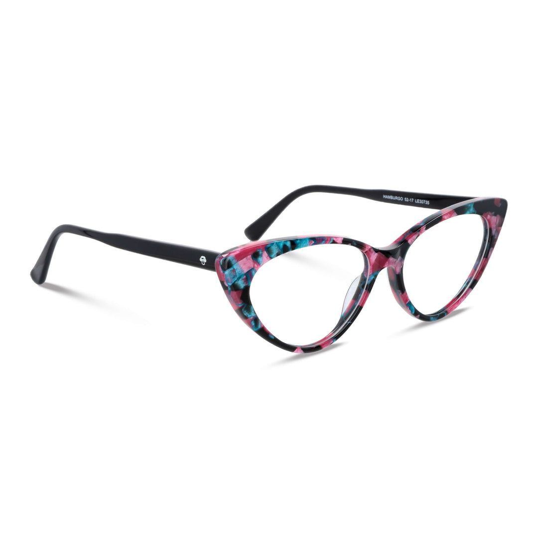 Angled view optical frames frames pink multicolor and forma agatada retro and moda the marca bonoboss. forma queda bien in women round face large. #color_mosaico