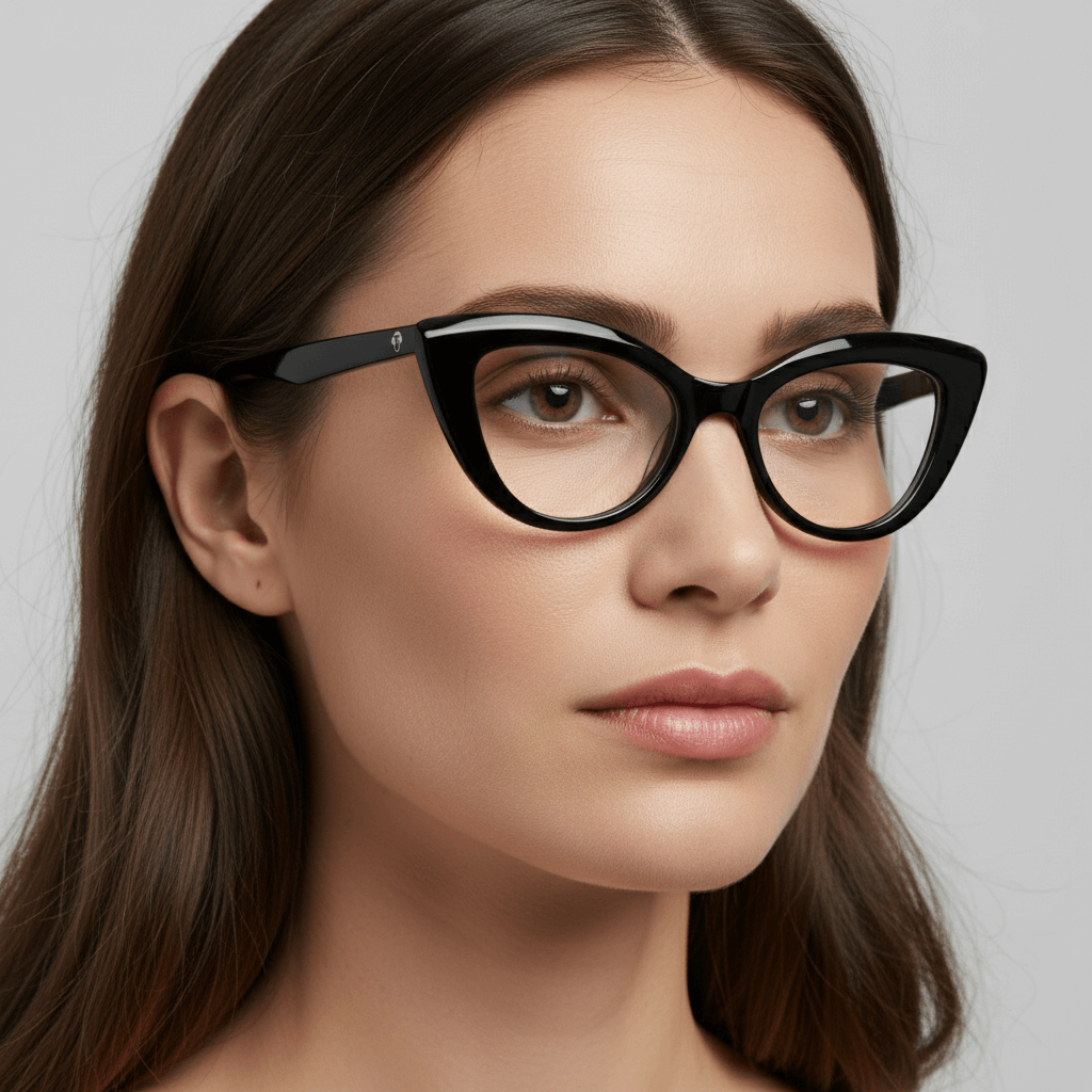 La foto lado a women wearing frames optical agate pattern retro for women round face large marca bonoboss in acetate biodegradable natural black #color_negro