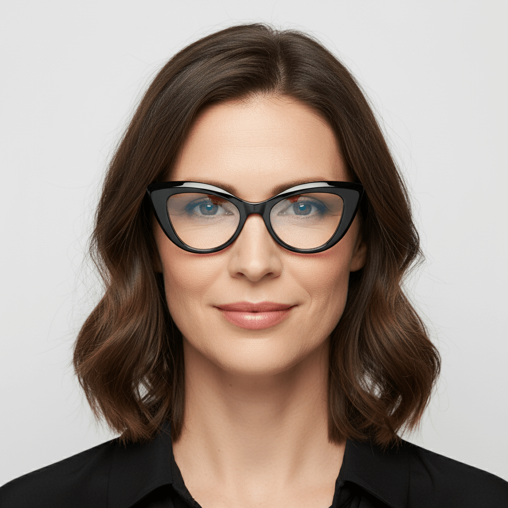 La foto front a women wearing frames optical agate pattern retro for women round face large marca bonoboss in acetate biodegradable natural black #color_negro