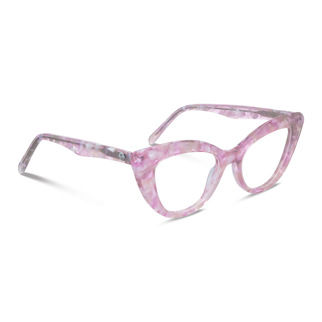 La angled view unos frames optical agate pattern retro for women round face large marca bonoboss in acetate biodegradable natural pink #color_rosado