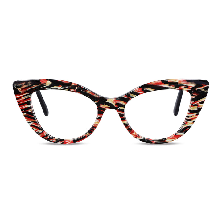 La front view unos optical frames exclusivos black red and amarillo the marca bonoboss fabricados in acetate biodegradable sustainable red #color_mosai