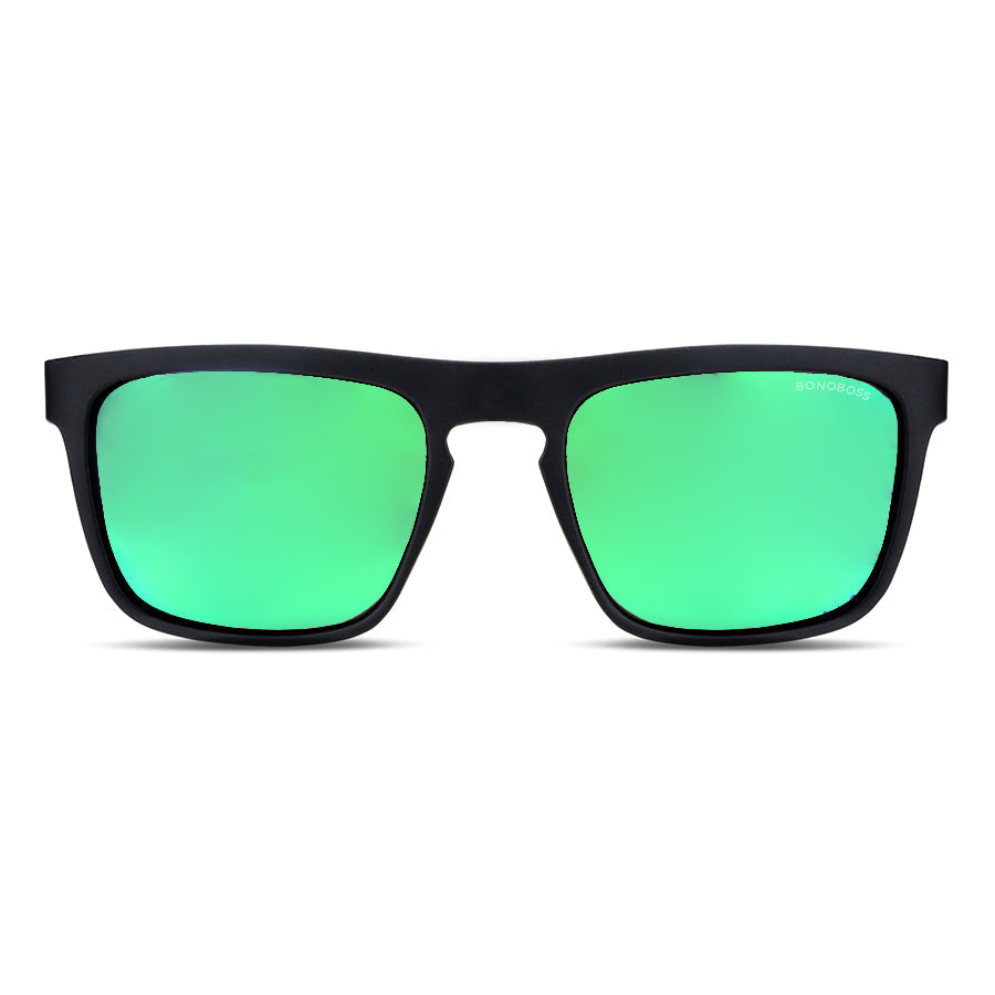 anteojos de sol rectangulares polarizados negros para hombre y mujer con lentes de color espejado verde #color_espejado-verde