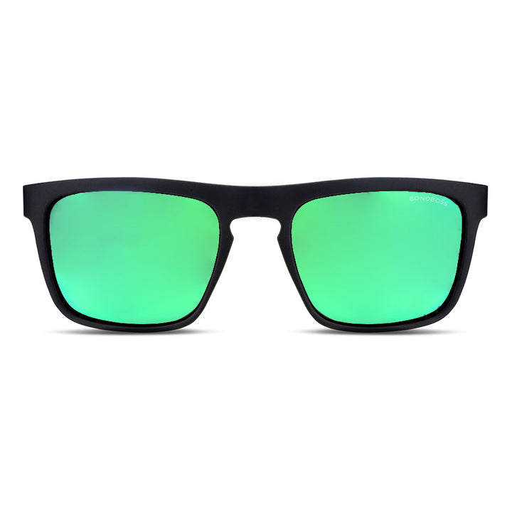 Sunglasses rectangular polarized black for men and women with color lenses mirrored green Bonoboss #color_espejado-verde